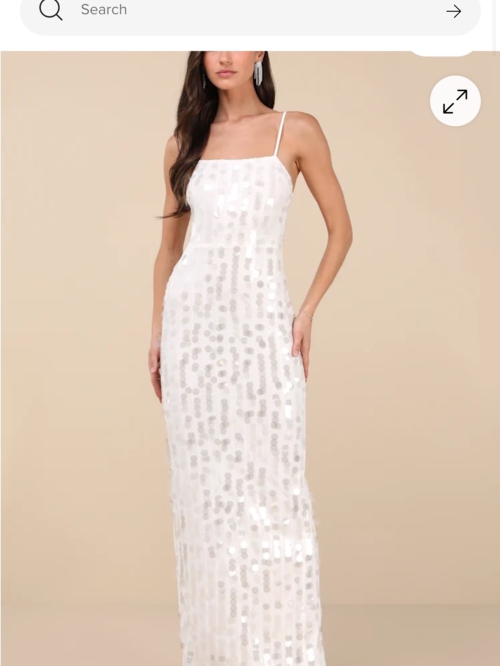 Magdala White Sequin Spaghetti-Strap backless Evening Maxi Dress